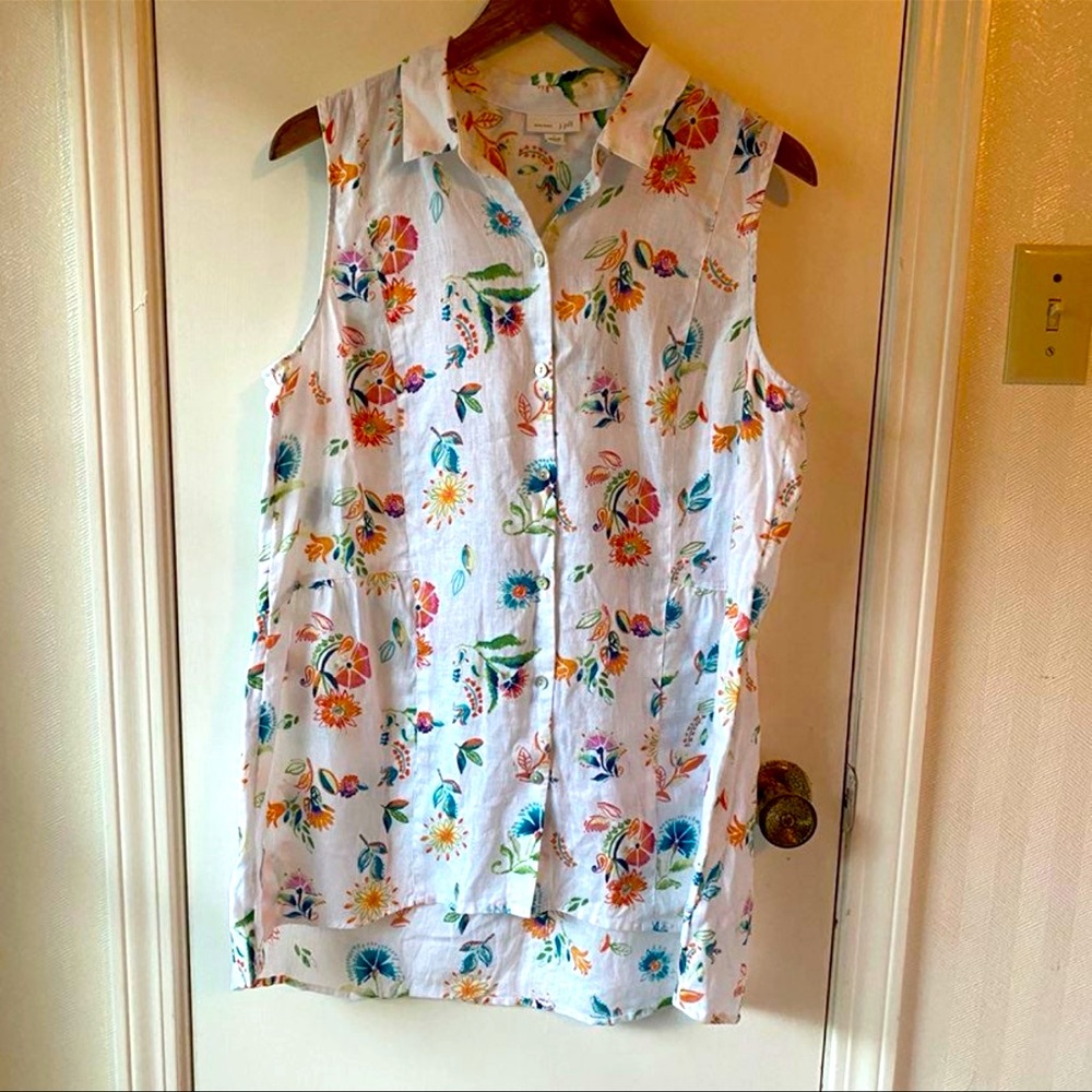 J Jill floral linen Sleeveless Button-Up Blouse